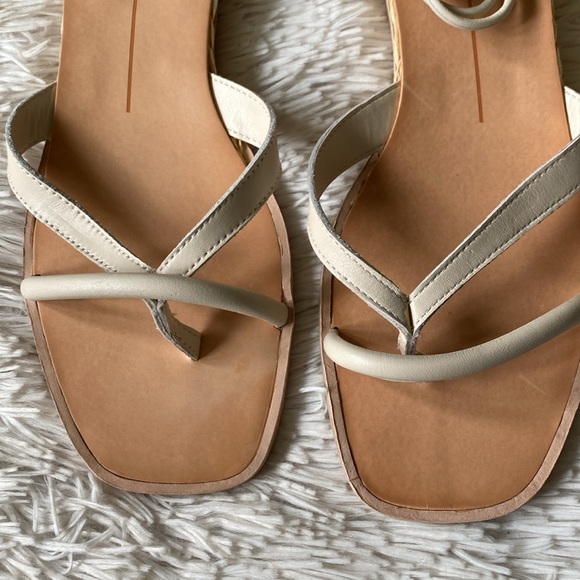 New wedge sz 7.5 heel gladiator sexy beige leather Prax thong casual sandals - Picture 4 of 9